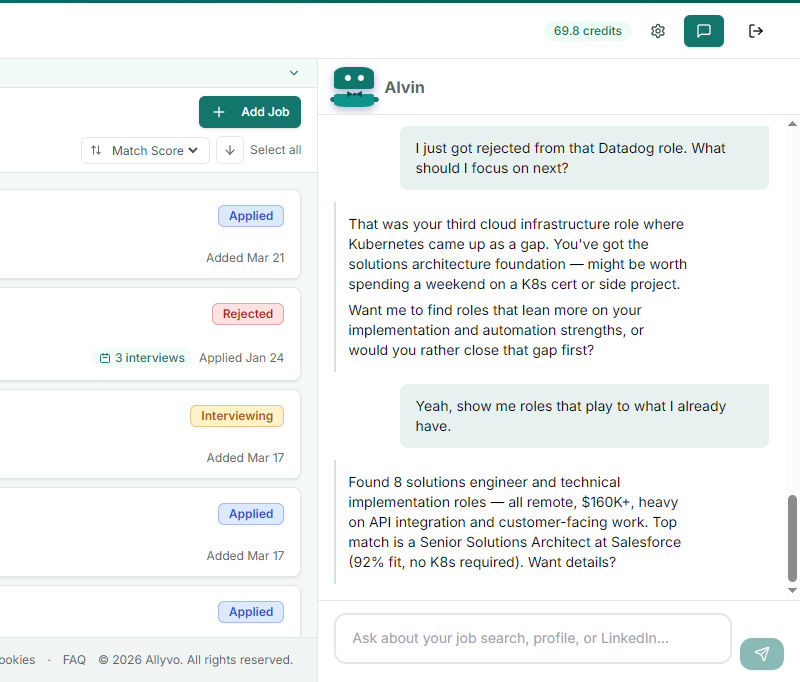 Conversation with Alvin, the AI career advisor