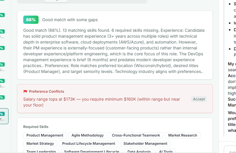 Skill gap analysis showing aggregated insights across tracked jobs